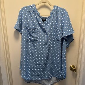 Polka-dot blue Harper with short flutter sleeves, 4X torrid